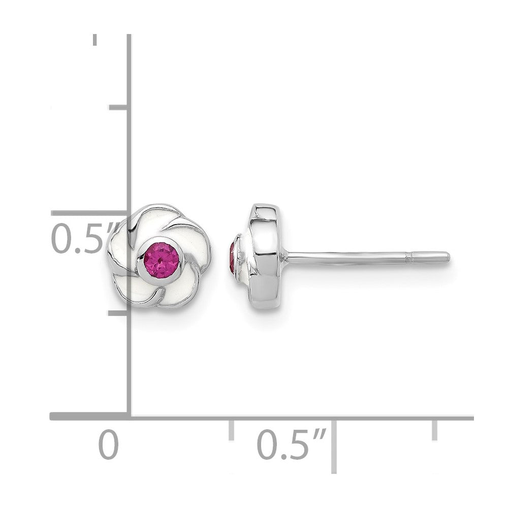 Sterling Silver Rhodium-plated Madi K Enamel Pink CZ Flower Post Earrings