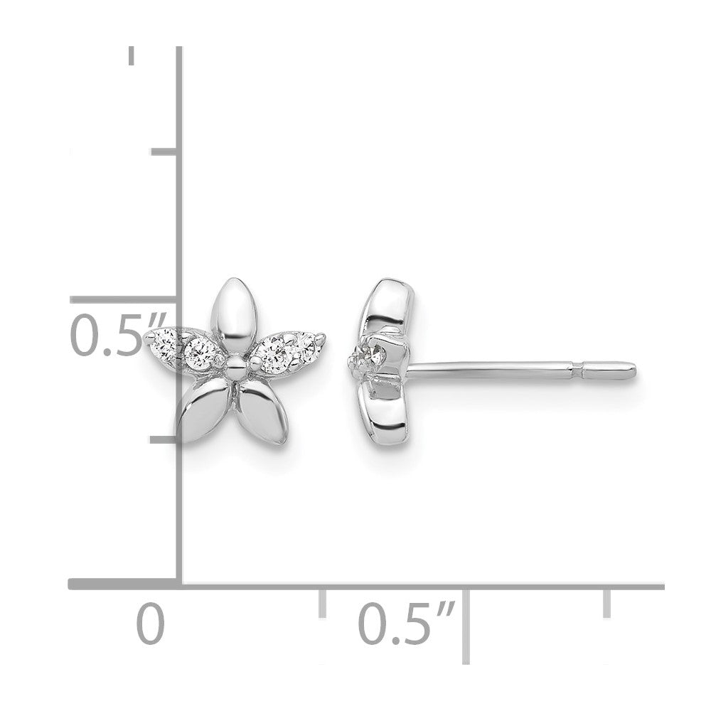 Sterling Silver Rhodium-plated CZ Flower Post Earrings