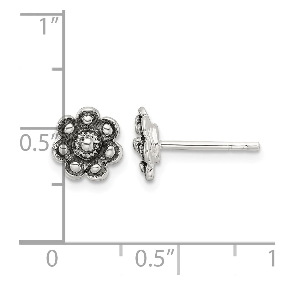 Sterling Silver Oxidized Flower Post Earrings