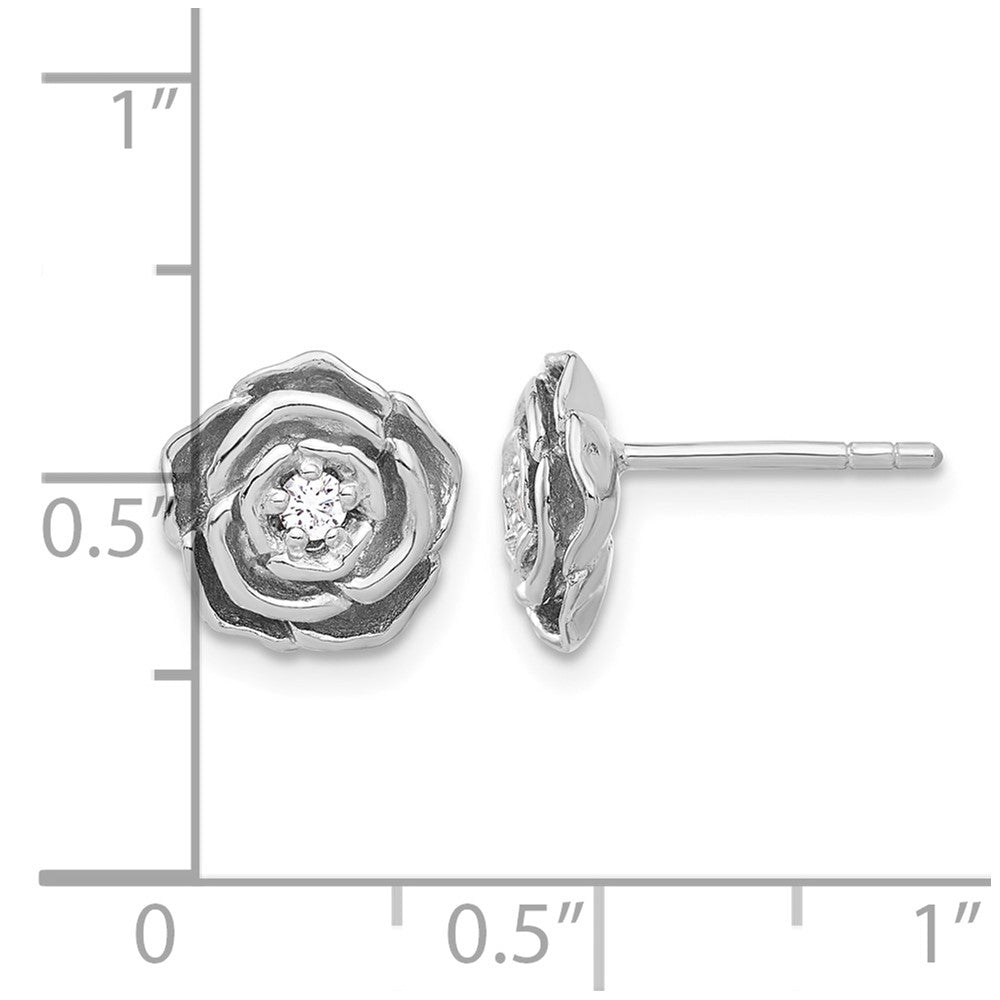Sterling Silver Rhodium-plated CZ Flower Post Earrings