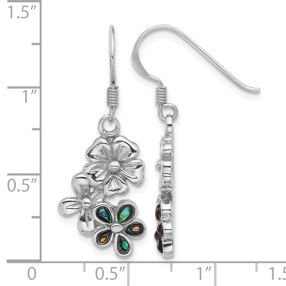 Sterling Silver Rhodium-Plated Polished Abalone Trio Flower Earrings