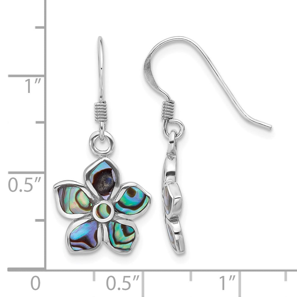 Sterling Silver Rhodium-Plated Polished Abalone Flower Dangle Earrings