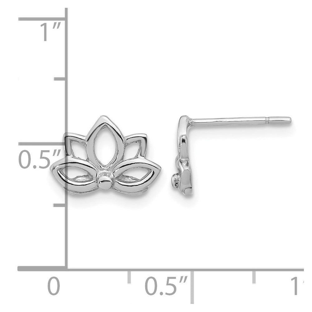 Sterling Silver Rhodium-plated Lotus Flower Post Earrings