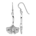 Sterling Silver Rhod-Plated Polished Grooved Ginkgo Leaf Dangle Earrings