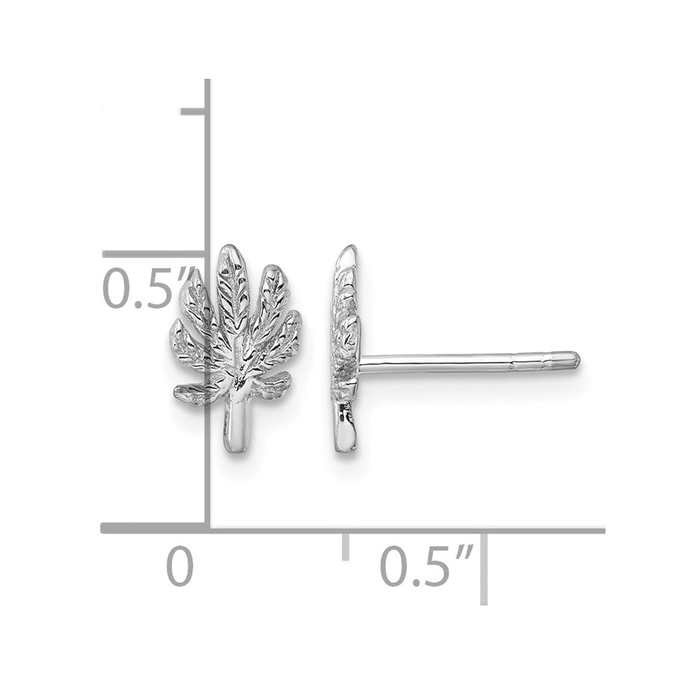Sterling Silver Rhodium-plated Textured Leaf Post Earrings
