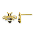 Sterling Silver Gold-tone Blk Rhod Bee with Black/White CZ Post Earrings