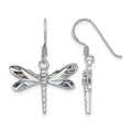Sterling Silver Rhodium-Plated Polished Abalone Dragonfly Earrings