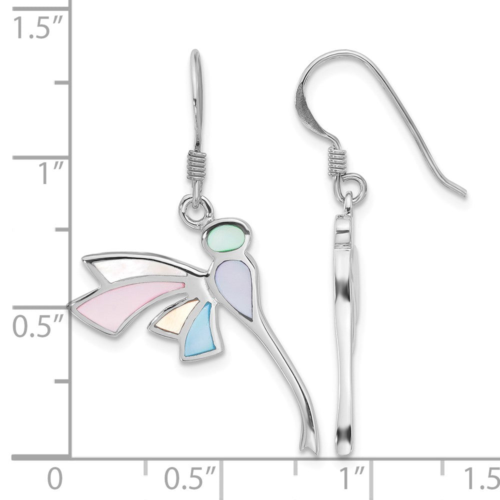 SS Rhod-Plated Polished Multi-Color Dragonfly Mother of Pearl Earrings