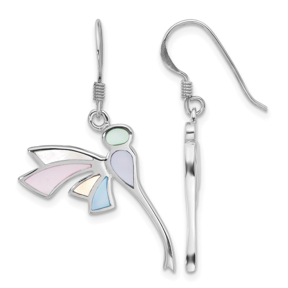SS Rhod-Plated Polished Multi-Color Dragonfly Mother of Pearl Earrings