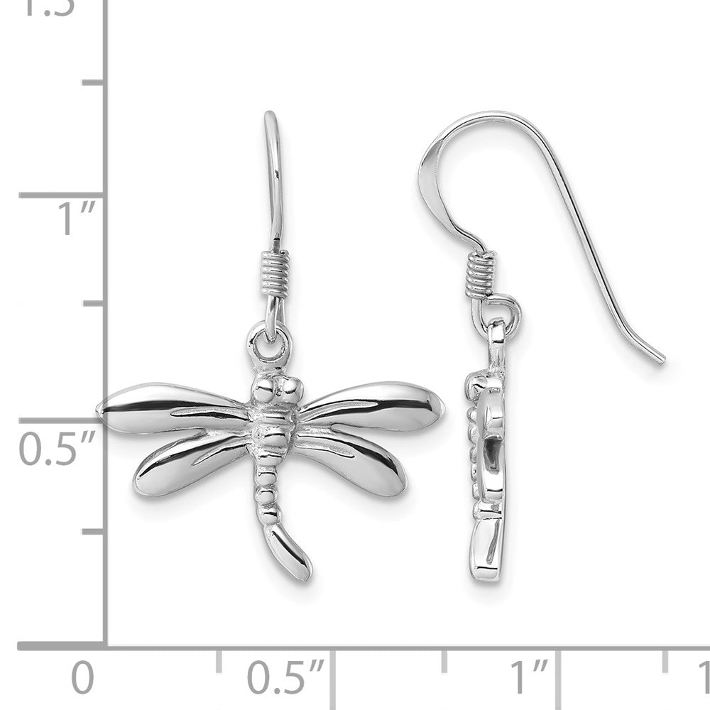 Sterling Silver Rhodium-Plated Polished Dragonfly Dangle Earrings
