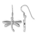 Sterling Silver Rhodium-Plated Polished Dragonfly Dangle Earrings