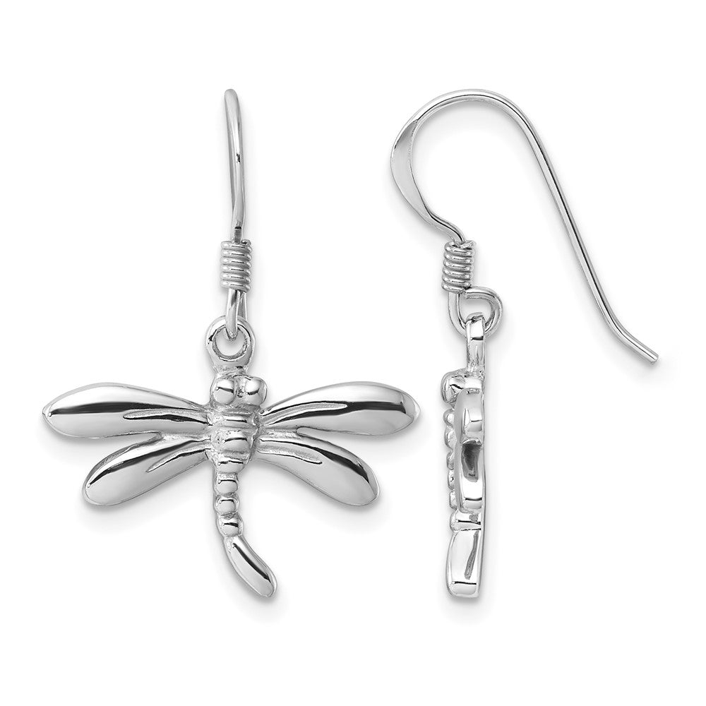 Sterling Silver Rhodium-Plated Polished Dragonfly Dangle Earrings
