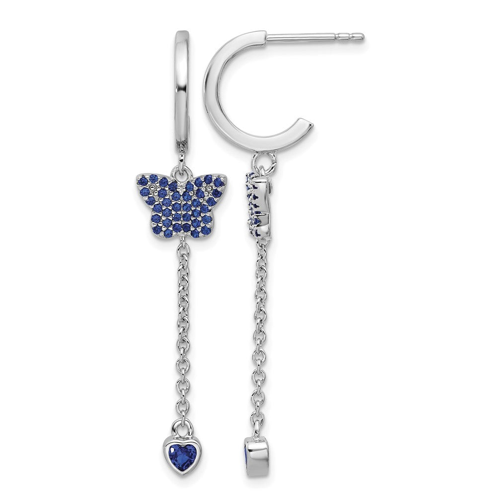True Fire Sterling Silver Rhod-plated Blue CZ Butterfly Heart Post Hoop Ear