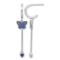 True Fire Sterling Silver Rhod-plated Blue CZ Butterfly Heart Post Hoop Ear