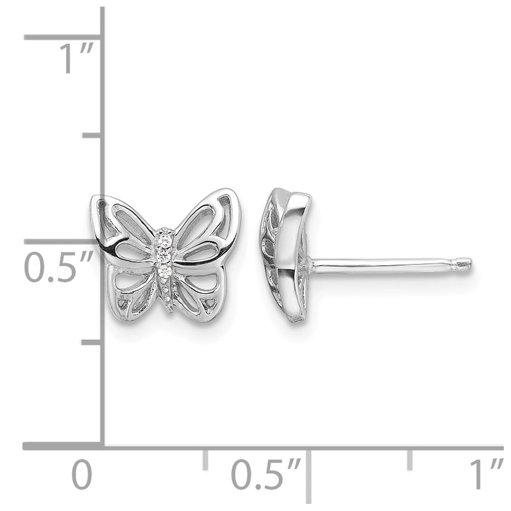 Sterling Silver Rhodium-plated CZ Butterfly Post Earrings