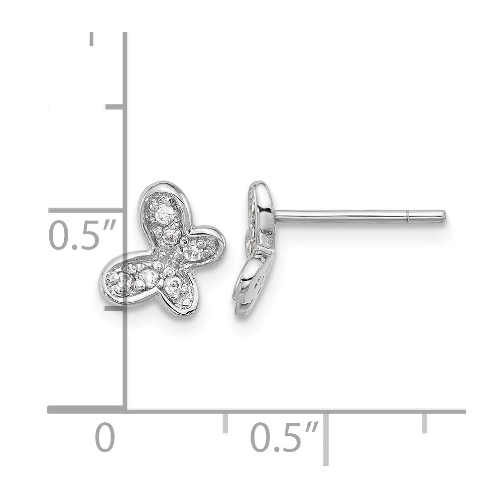 Sterling Silver Rhodium-plated CZ Butterfly Post Earrings