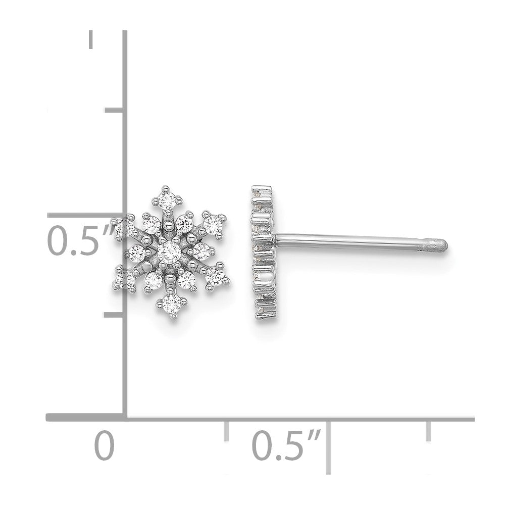 Sterling Silver Rhodium-plated Polished CZ Snowflake Post Earrings