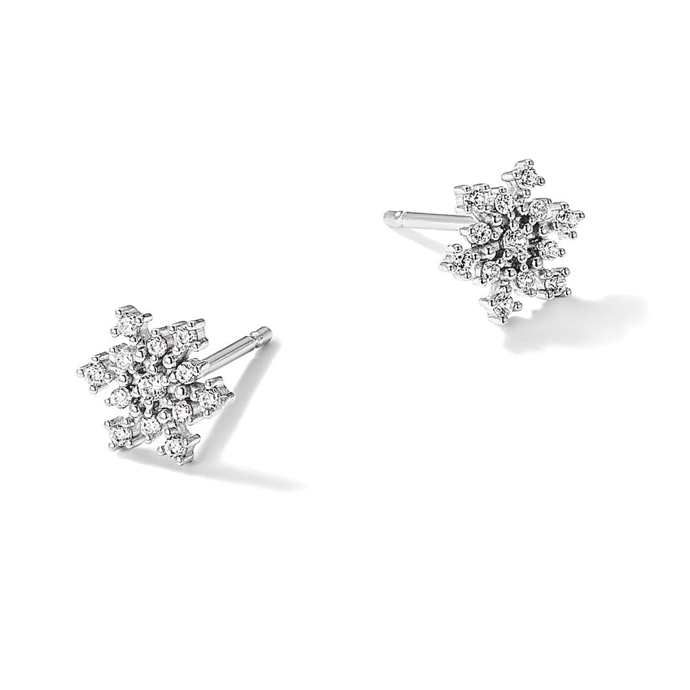 Sterling Silver Rhodium-plated Polished CZ Snowflake Post Earrings