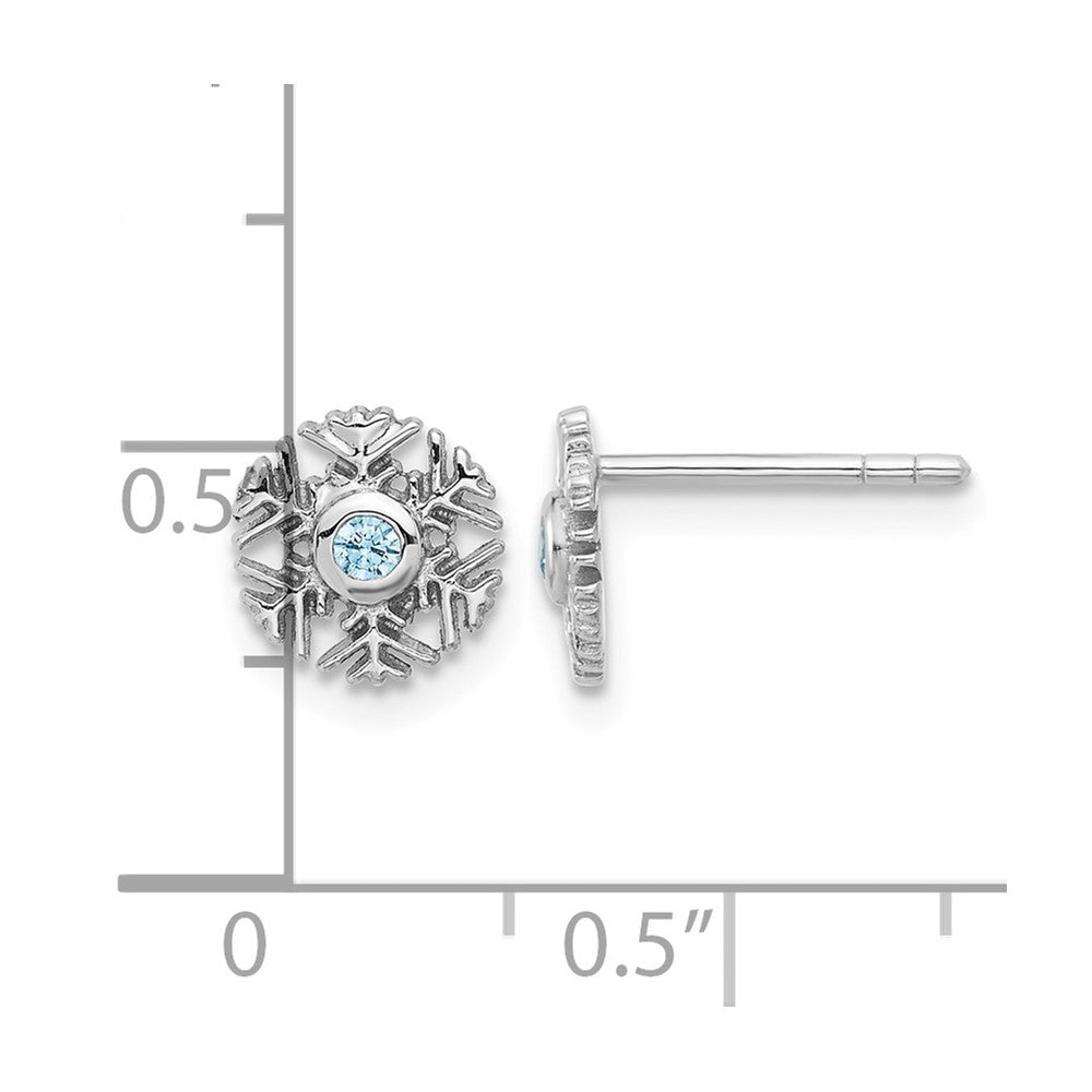 Sterling Silver Rhodium-plated Aqua CZ Snowflake Post Earrings