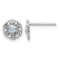 Sterling Silver Rhodium-plated Aqua CZ Snowflake Post Earrings