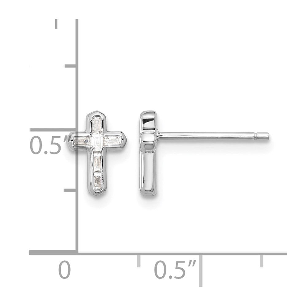 Sterling Silver Rhodium-plated Polished CZ Cross Post Earrings