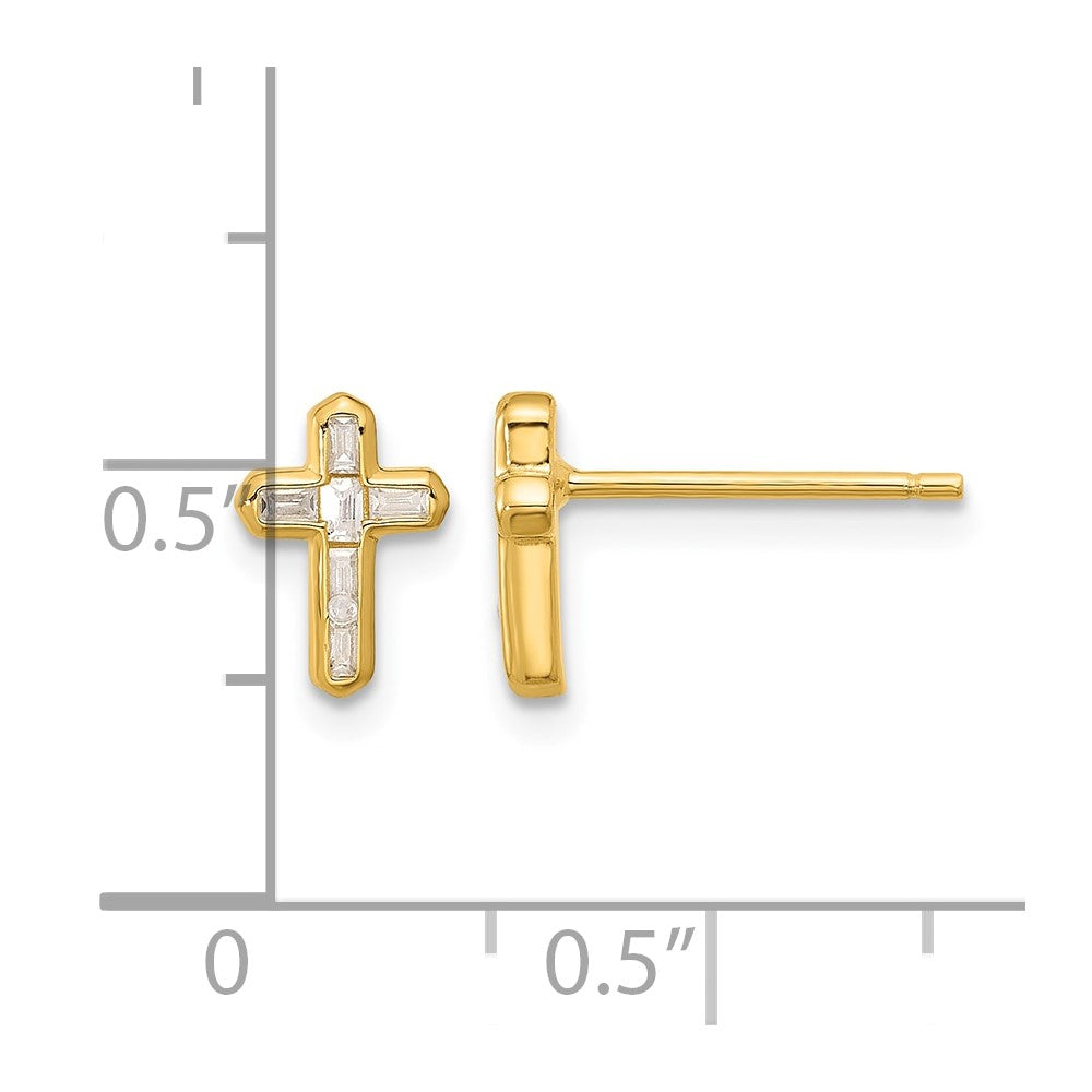 Sterling Silver Gold-tone Polished CZ Cross Post Earrings