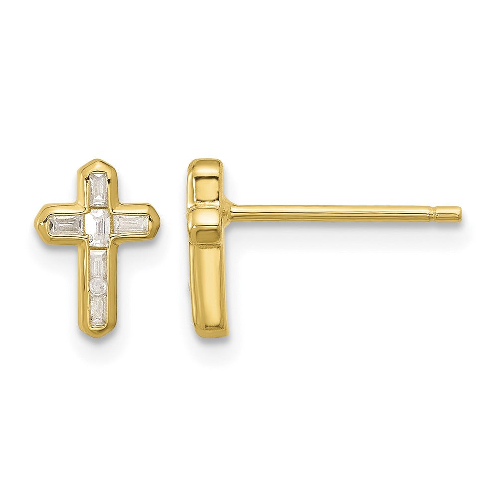 Sterling Silver Gold-tone Polished CZ Cross Post Earrings