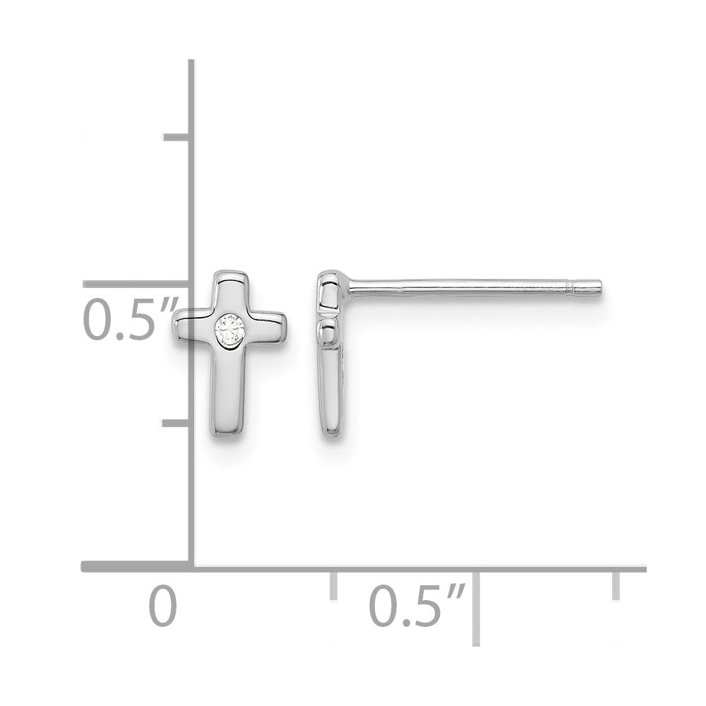 Sterling Silver Rhodium-plated Polished CZ Cross Post Earrings