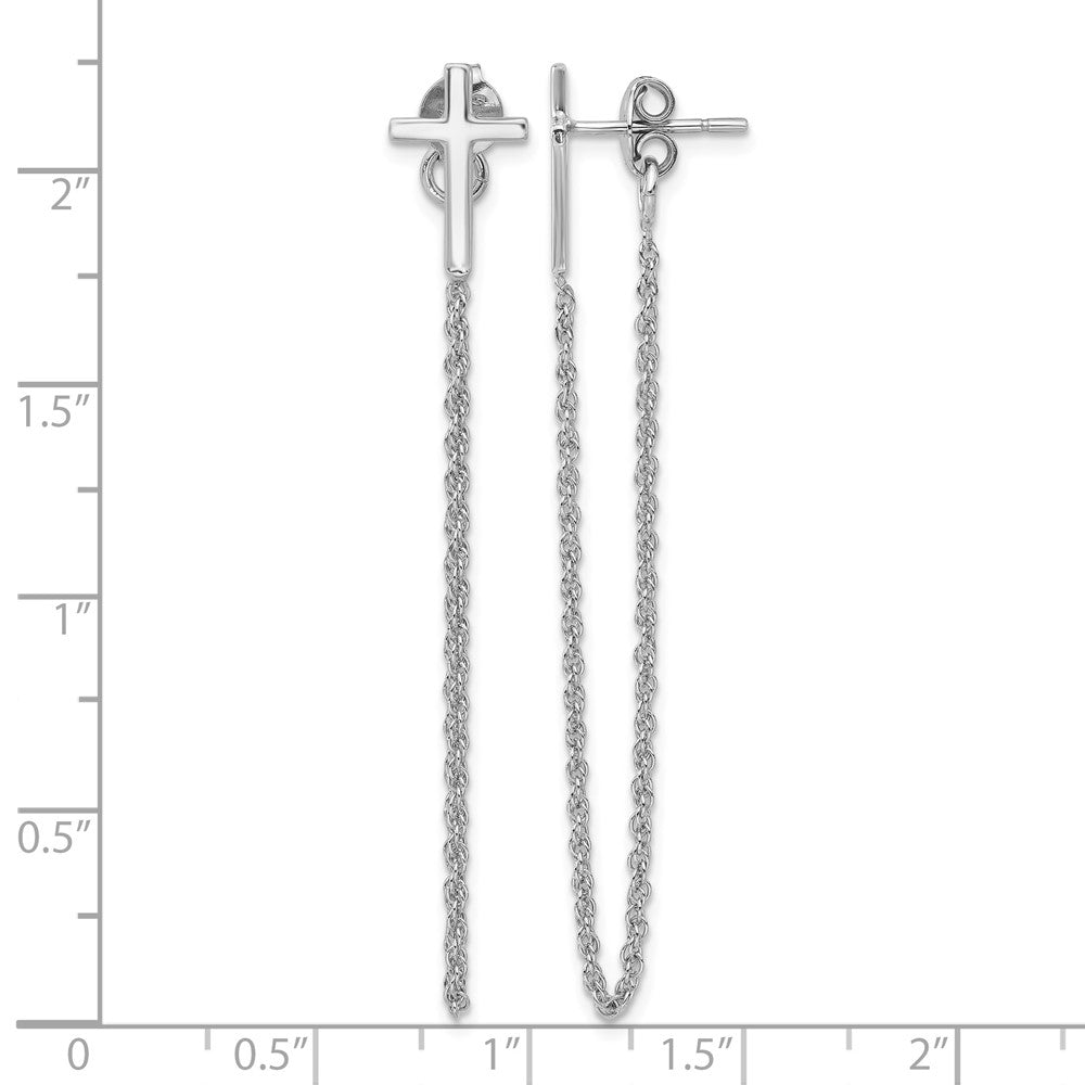 Sterling Silver Polished Cross with Chain Front & Back Post Earrings