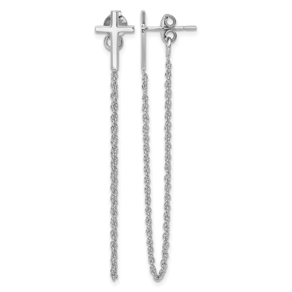 Sterling Silver Polished Cross with Chain Front & Back Post Earrings