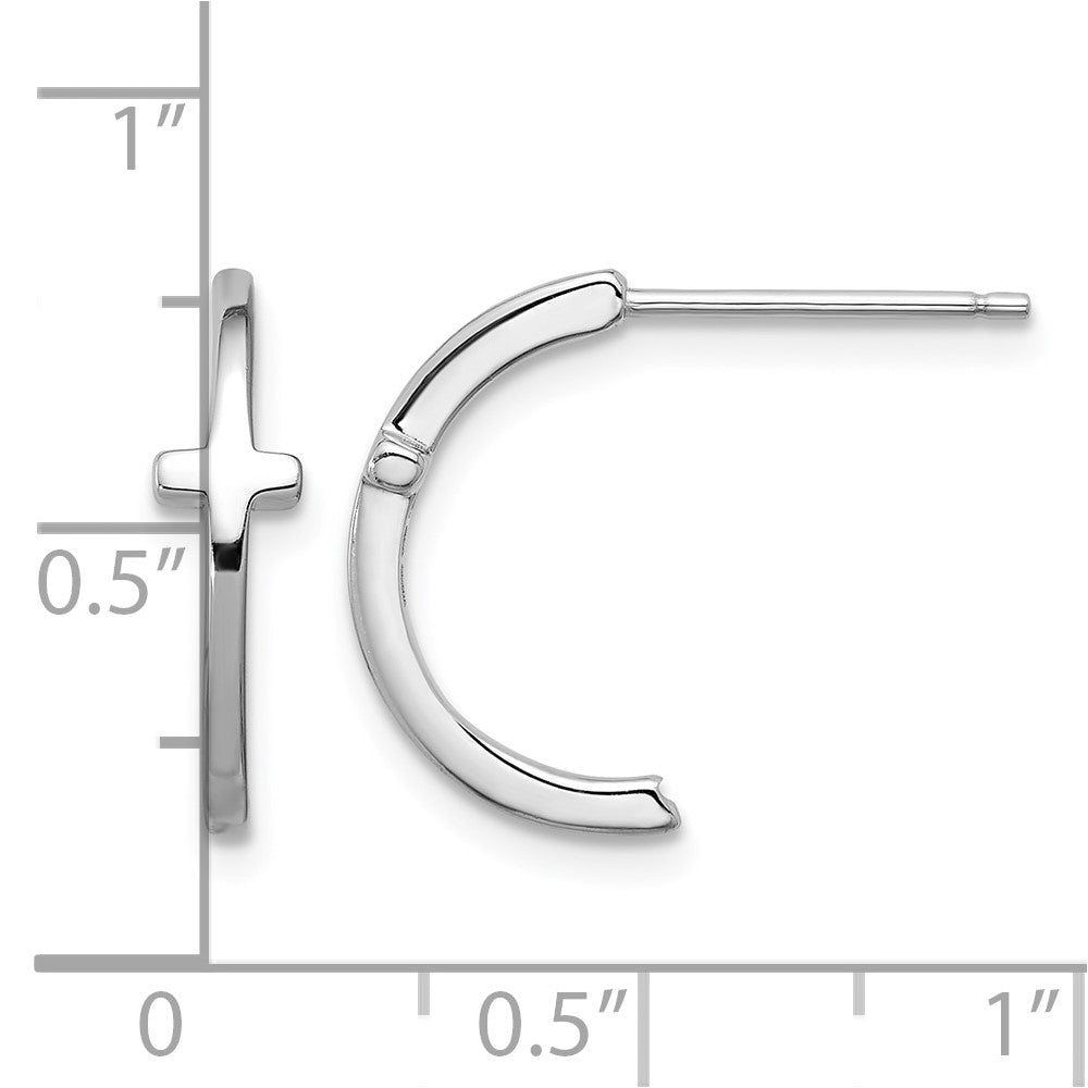 Sterling Silver Rhodium-plated Polished Cross Post J-Hoop Earrings