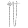 Sterling Silver RH-pltd CZ Cross w/Chain Front & Back Post Dangle Earrings