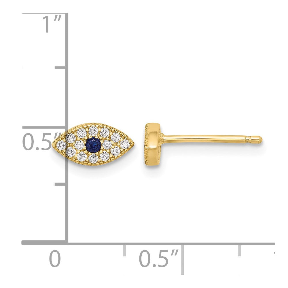 Sterling Silver Gold-tone CZ & Synthetic Blue Spinel Evil Eye Post Earrings