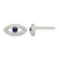 Sterling Silver E-Coating Polished Blue & White CZ Evil Eye Post Earrings