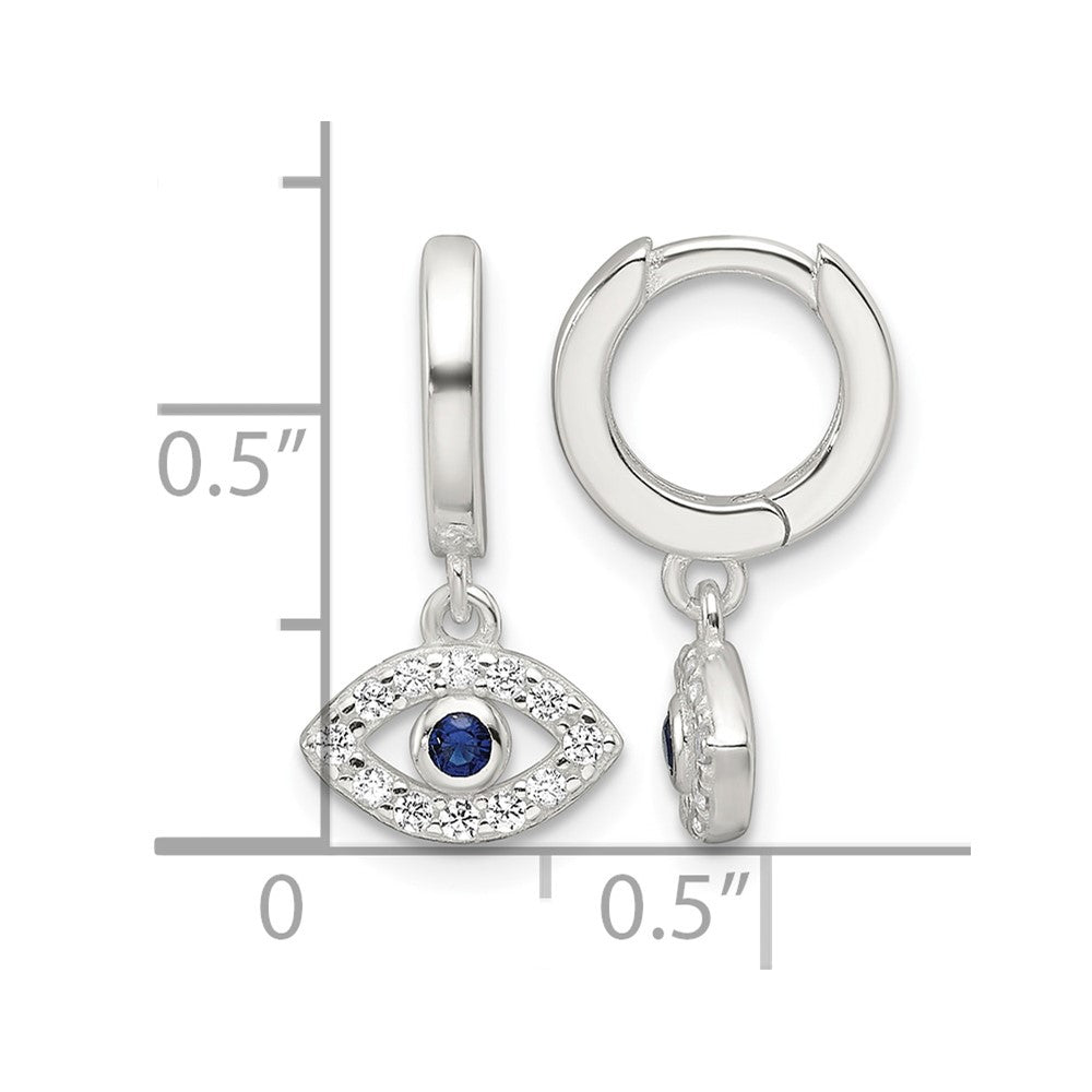 Sterling Silver E-Coating Blue & White CZ Evil Eye Dangle Hoop Earrings