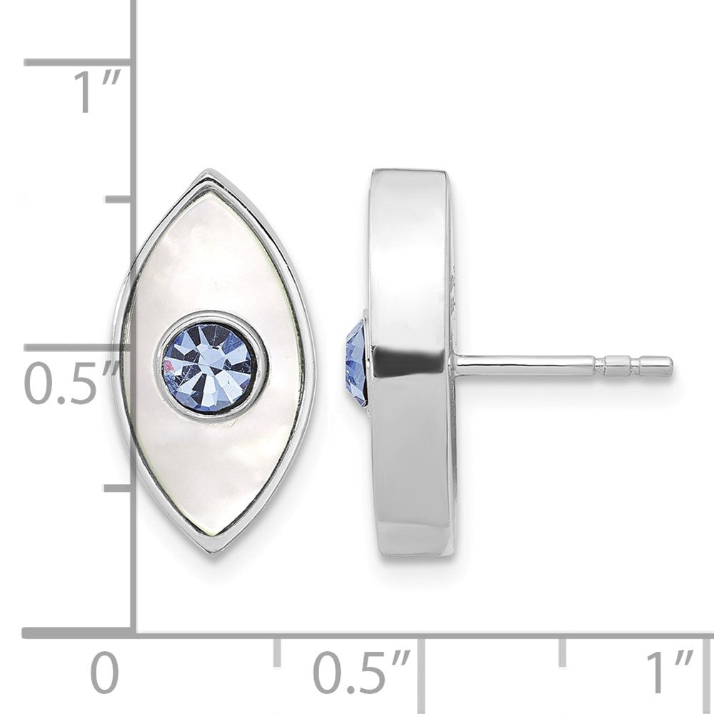Sterling Silver RH-plated Polished MOP & Blue Crystal Evil Eye Post Earring