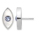 Sterling Silver RH-plated Polished MOP & Blue Crystal Evil Eye Post Earring