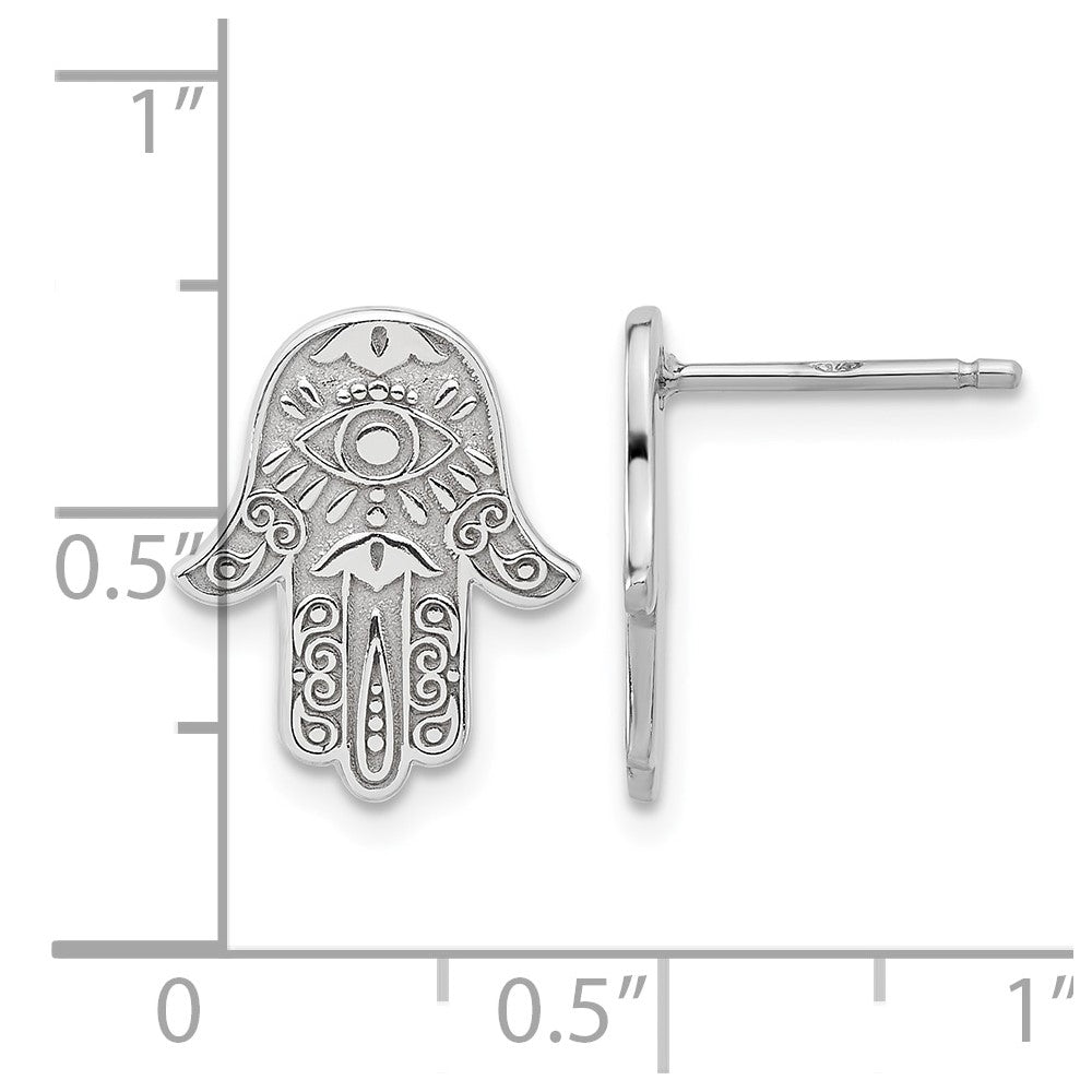 Sterling Silver Polished Designed Hamsa Post Earrings