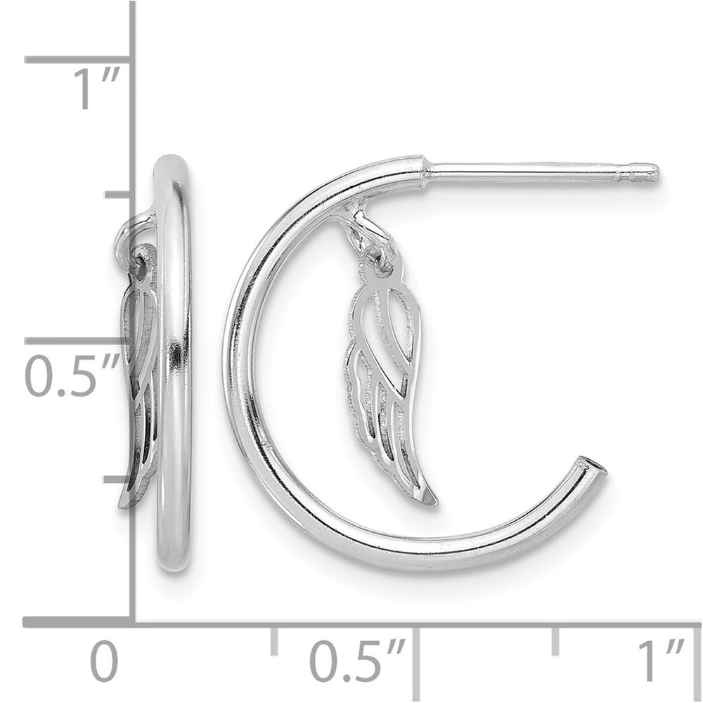 Sterling Silver RH-plated Polished Wings Dangle Post C-Hoop Earrings