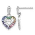 Sterling Silver RH-pltd Multi-color Crystal Heart Dangle Earrings