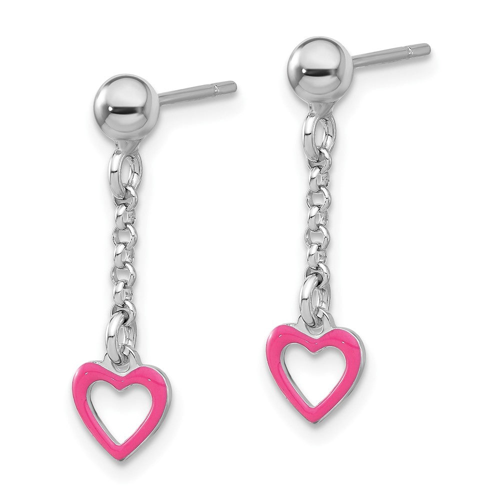 Sterling Silver Madi K Polished Pink Enameled Heart Post Dangle Earrings