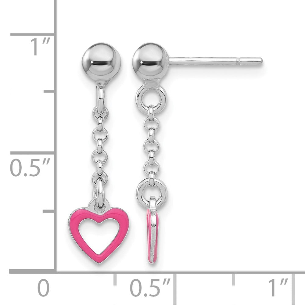Sterling Silver Madi K Polished Pink Enameled Heart Post Dangle Earrings