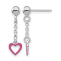 Sterling Silver Madi K Polished Pink Enameled Heart Post Dangle Earrings