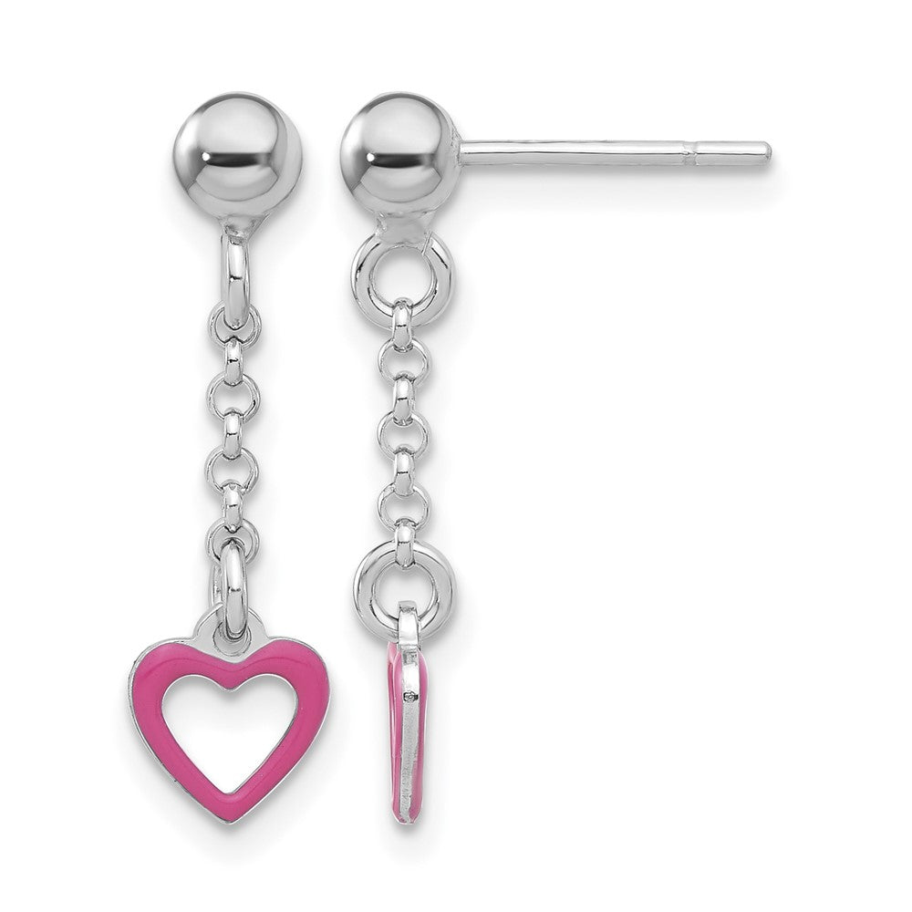 Sterling Silver Madi K Polished Pink Enameled Heart Post Dangle Earrings