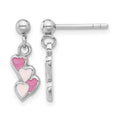 Sterling Silver Rhodium-plated Pink Enameled Hearts Post Dangle Earrings