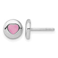 Sterling Silver Rhodium-plated Pink Enameled Heart Circle Post Earrings
