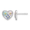 Sterling Silver RH-plated Multi-color Enameled Floral Heart Post Earrings