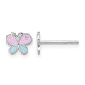 Sterling Silver RH-pltd Blue/Pink Enamel Petite Butterfly Post Earrings