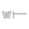 Sterling Silver RH-plated Rainbow Pastel Enamel Butterfly Post Earrings
