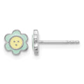 Sterling Silver Rhodium-plated Enamel Flower Children's Post Earrings